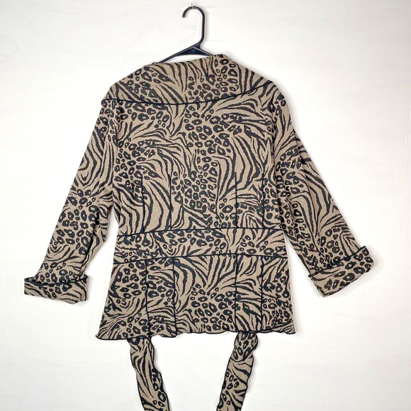 Susan Bristol Womens Jacket Brown Animal Cheetah XL Knit Belted Lined Mob Wife - Picture 14 of 16